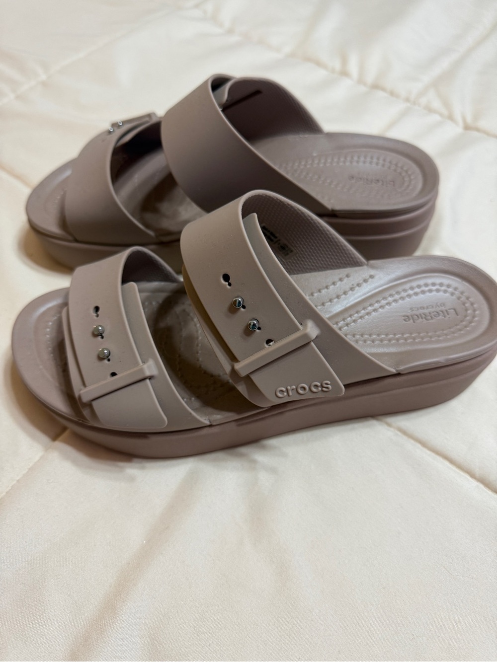 Crocs Double Strap Slide Sandals in Taupe - Picture 3 of 4